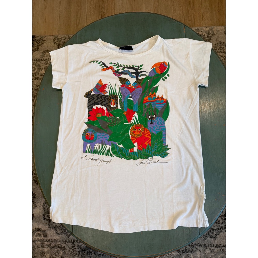 Vintage Laurel Burch The Secret Jungle T-Shirt White Cotton Single Stitch OSFM